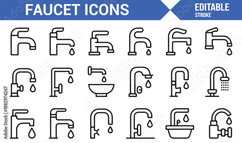 Sink and tap icons for interior and plumbing design