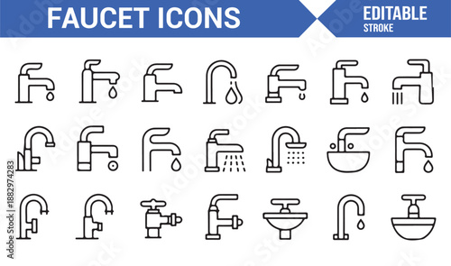 Plumbing fixtures faucet symbols outline illustration