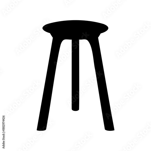 black silhouette of a simple three legged stool on white background