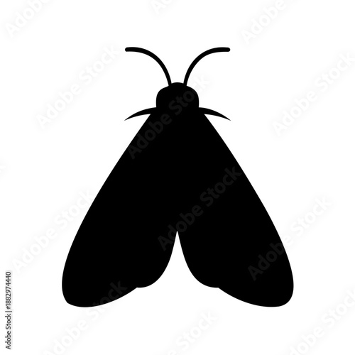 a simple black silhouette of a moth on white background