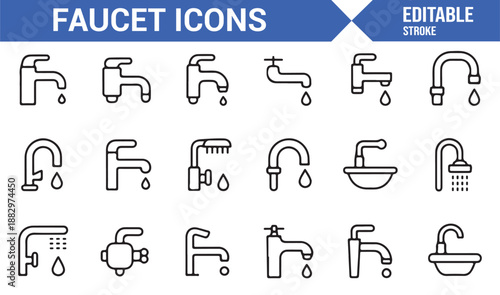 Household water faucet icons minimal vector style