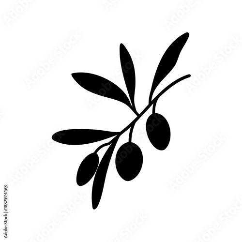 simple black and white illustration of olive branch with olives