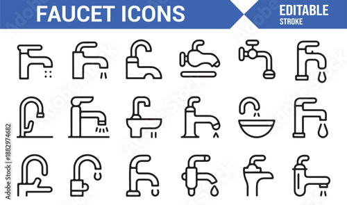 Faucet outline icons editable vector collection