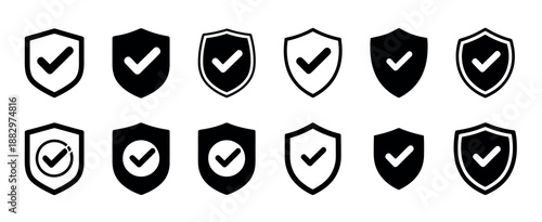 Shield Icon Collection Vector Featuring Protection, Defense, and Security Shield Symbols