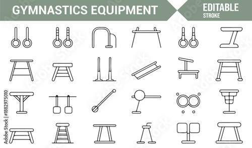 Gymnastics apparatus and training tools icons collection