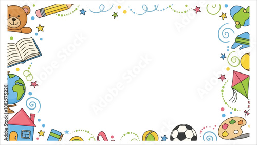 Cute school and playtime border vector illustration for kids