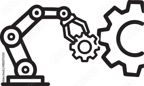 Industrial robot arm assembling mechanical gears for automated manufacturing and maintenance.