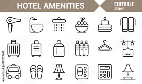 Hotel facilities and guest amenities icons collection