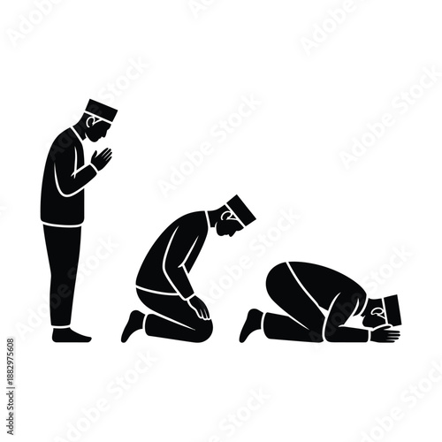 Stages of islamic prayer isolated on white background, Vector, illustration