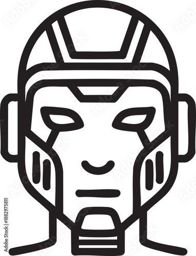 Futuristic cyborg face line art representing humanoid robotics and advanced prosthetic technology.