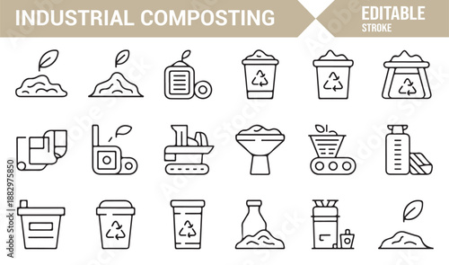 Green waste composting process icons outline vector