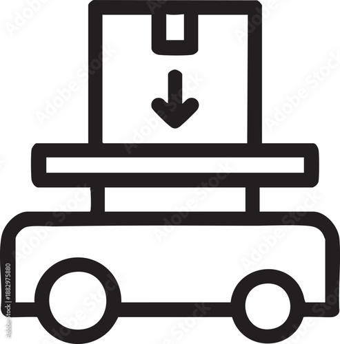 Logistics delivery robot carrying a cardboard box for automated warehouse and shipping operations.