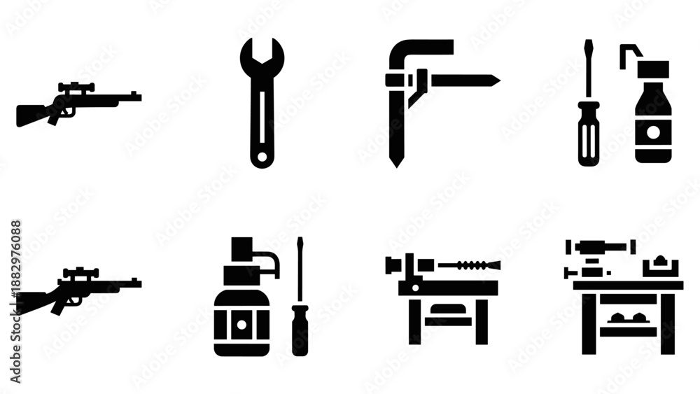 Obraz premium Silhouette tools and equipment icons for mechanics and diy enthusiasts