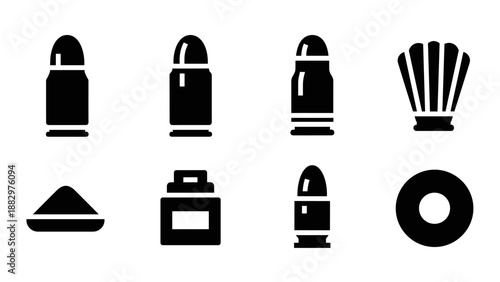 Black bullet silhouettes and ammunition icons collection
