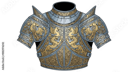 Ornate medieval armor with dragon and lion motifs