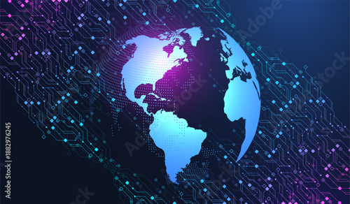 Modern technology circuit board texture background design. Quantum computer technologies concepts, large data processing. Futuristic blue circuit board background. Minimal vector motherboard