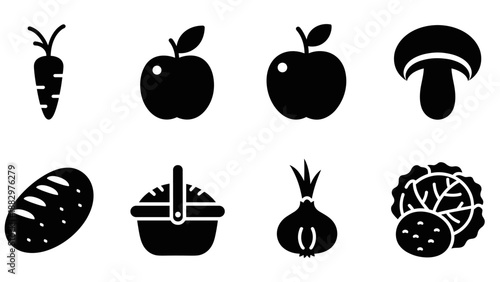 Silhouette icons of fresh vegetables and fruits for modern design projects