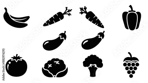 Silhouette vegetables and fruits collection for modern design projects