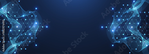 Molecular abstract structure and genetic engineering DNA. Healthcare and medicine background concept. Scientific research background. Wave flow. Innovation pattern. Vector illustration.