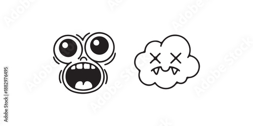 Vector illustration of a cat paw print icon combined with a scary black Halloween skull and crossbones skeleton head symbol for a dead pirate tattoo design