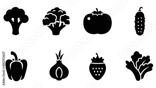 Minimalist black silhouette of vegetables and fruits collection