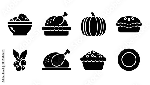Classic thanksgiving symbols in black silhouette set