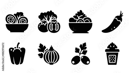 Silhouette vegetable and herb icons for healthy eating