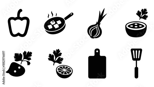 Black and white culinary icons set for kitchen and cooking projects