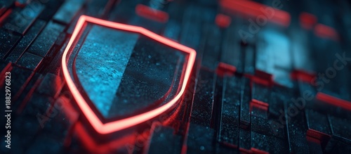 Red and blue shield with a glowing light on it