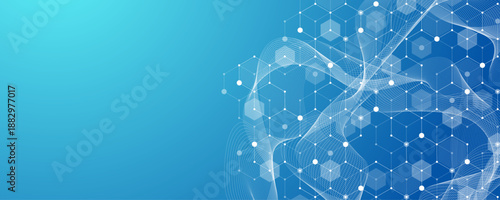 Molecular abstract structure and genetic engineering DNA. Healthcare and medicine background concept. Scientific research background. Wave flow. Innovation pattern. Vector illustration.