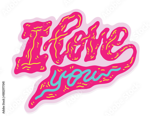 I Love You hand-drawn inscription. Valentine lettering trendy vector illustration.