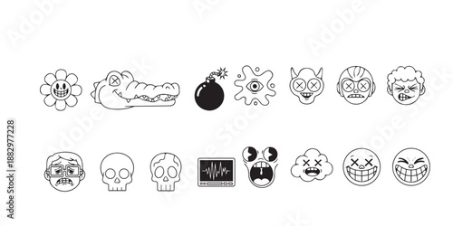 Set of cartoon Easter eggs with seamless vector illustration patterns featuring black skull art and football soccer ball sport icons for game decoration design