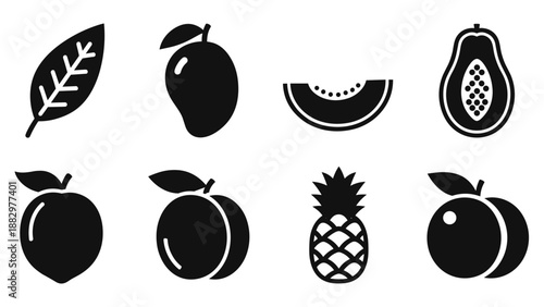Silhouette icons of tropical fruits for modern design projects
