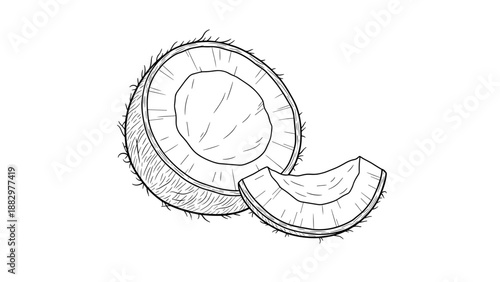 Hand drawn coconut sketch with detailed cross section