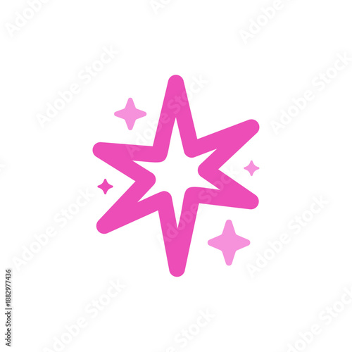 Barbiecore sparkle starburst with tiny shining stars icon, colorful vector flat style illustration