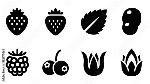 Collection of fruit and leaf silhouettes in bold black design