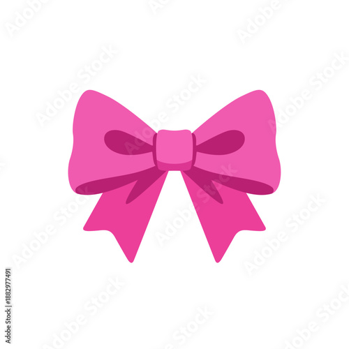 Barbiecore pink ribbon bow with tails icon, colorful vector flat style illustration