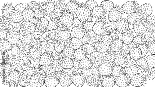 Intricate strawberry pattern with detailed outlines for coloring books and creative projects