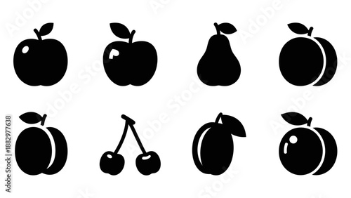 Fruit silhouettes collection: apples, pears, peaches, cherries