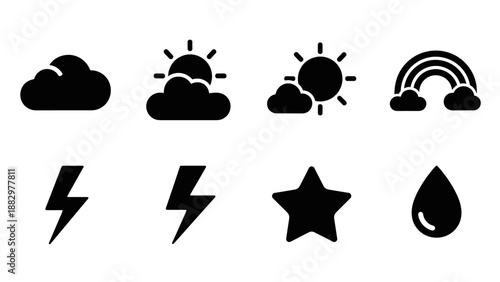 Minimalist weather icons in silhouette style for versatile use