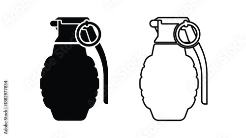 a pair of hand grenades illustration one black and one white outline design