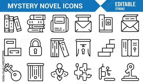 Mystery storytelling and literature icons vector set