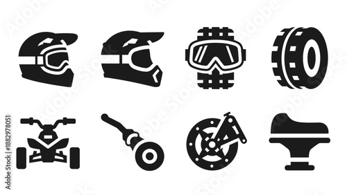 Off-road gear silhouettes: helmets, goggles, tires, and more for extreme adventures