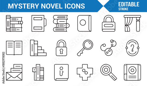 Crime and suspense novel outline icon pack