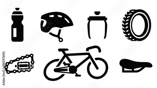 Cycling gear collection: essential bike accessories and equipment icons