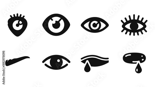 Minimalistic eye icons set in black and white style for design projects