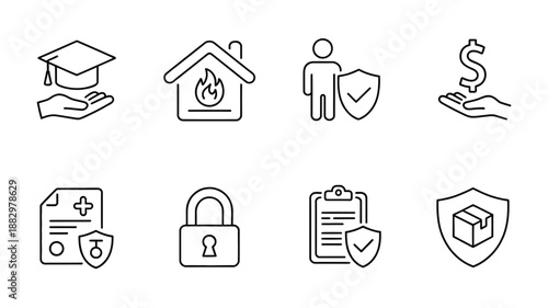 Essential icons for protection and security isolated on white background, Vector, illustration
