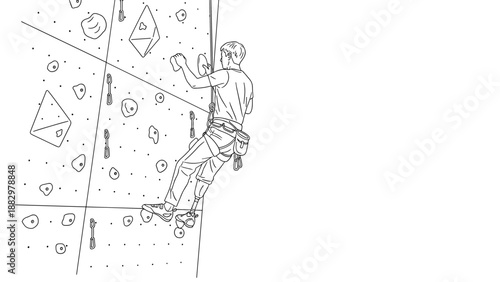 Indoor rock climbing enthusiast practicing on artificial wall in linear style