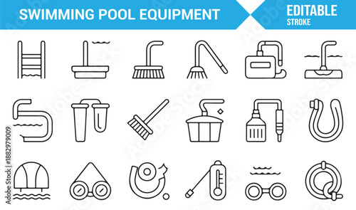 Pool maintenance tools icons for recreation design