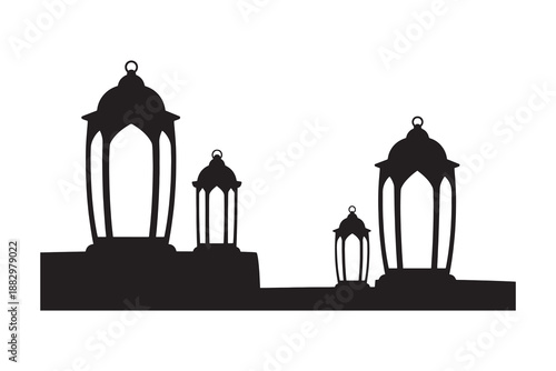 Classic lanterns on stone platforms